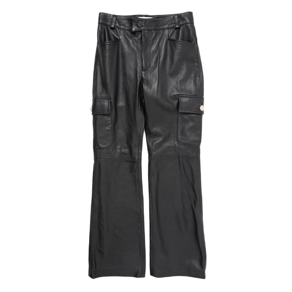 CARGO LEATHER FLARE TROUSERS BLACK LEATHER _