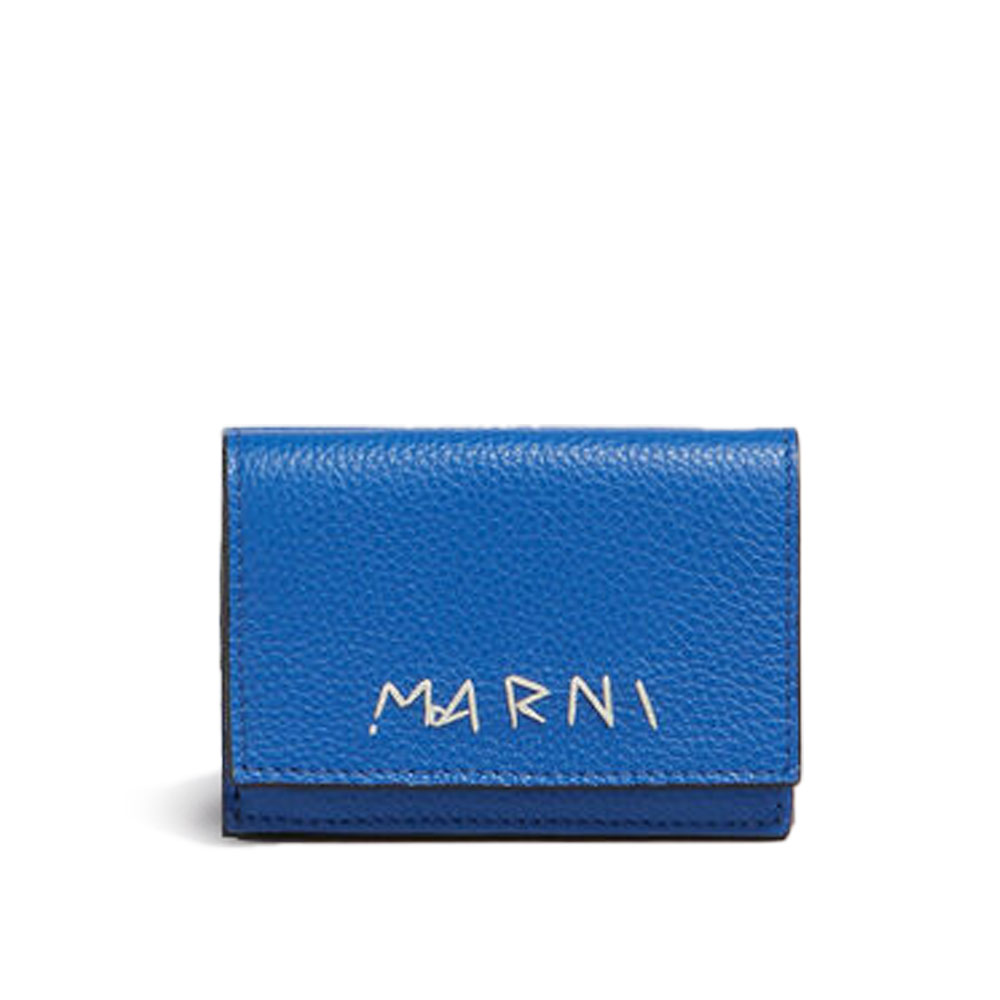 BLUE LEATHER BIFOLD WALLET WITH MARNI MENDING ROYAL