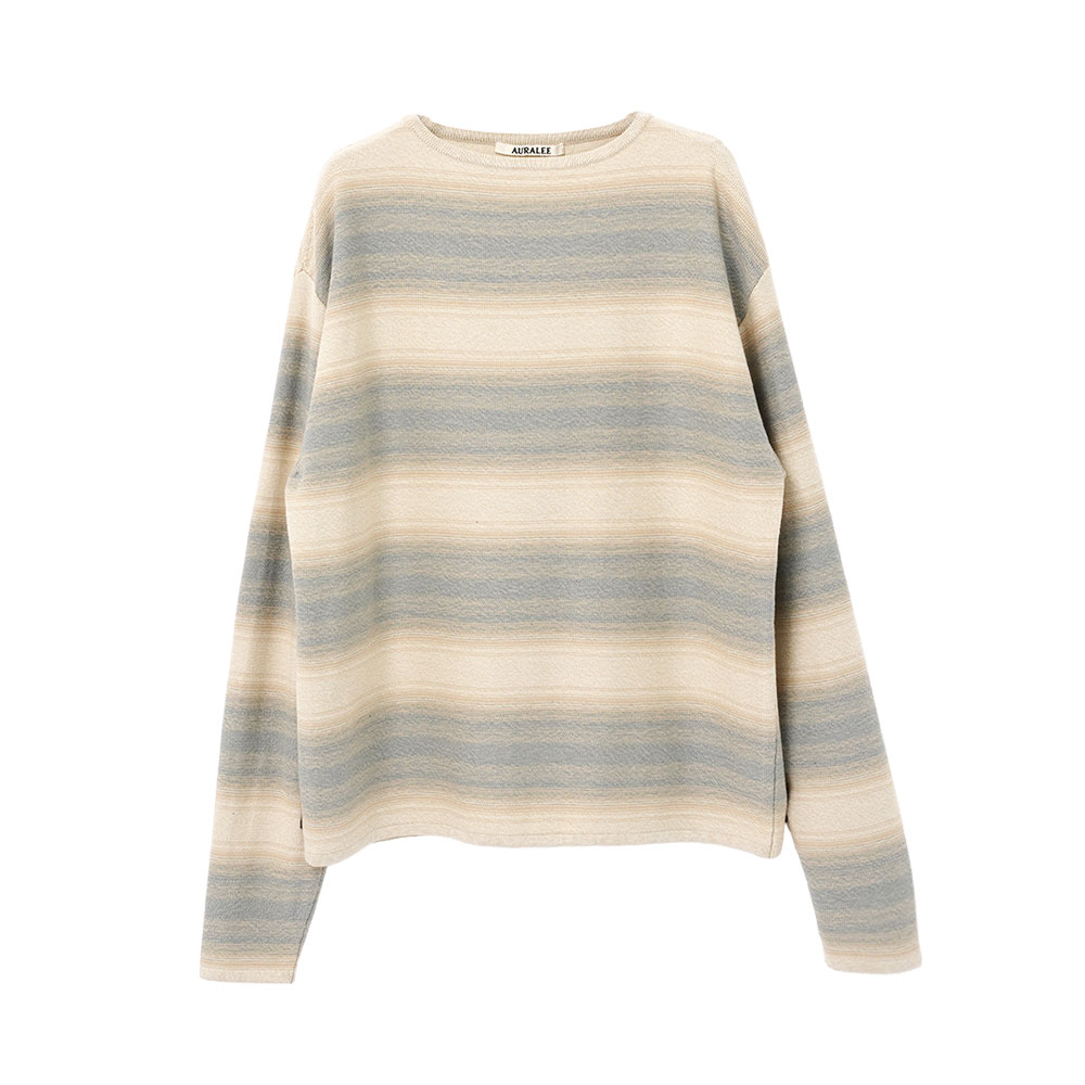 COTTON SILK GRADIENT STRIPE KNIT BOAT NECK P/O BLUE BEIGE STRIPE A26SP02GB