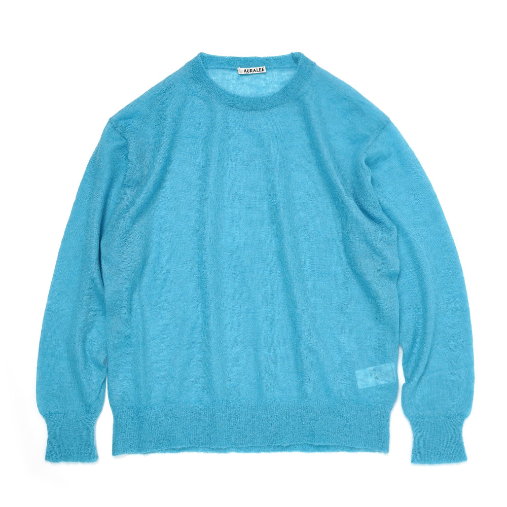 KID MOHAIR SHEER KNIT P/O TURQUOISE BLUE