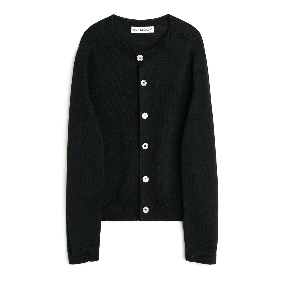 TRUE CARDIGAN BLACK COARSE LINEN WOOL