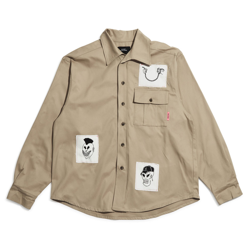 COTTON SHIRT WITH PRINTED PAT PACC8B001 KHAKI