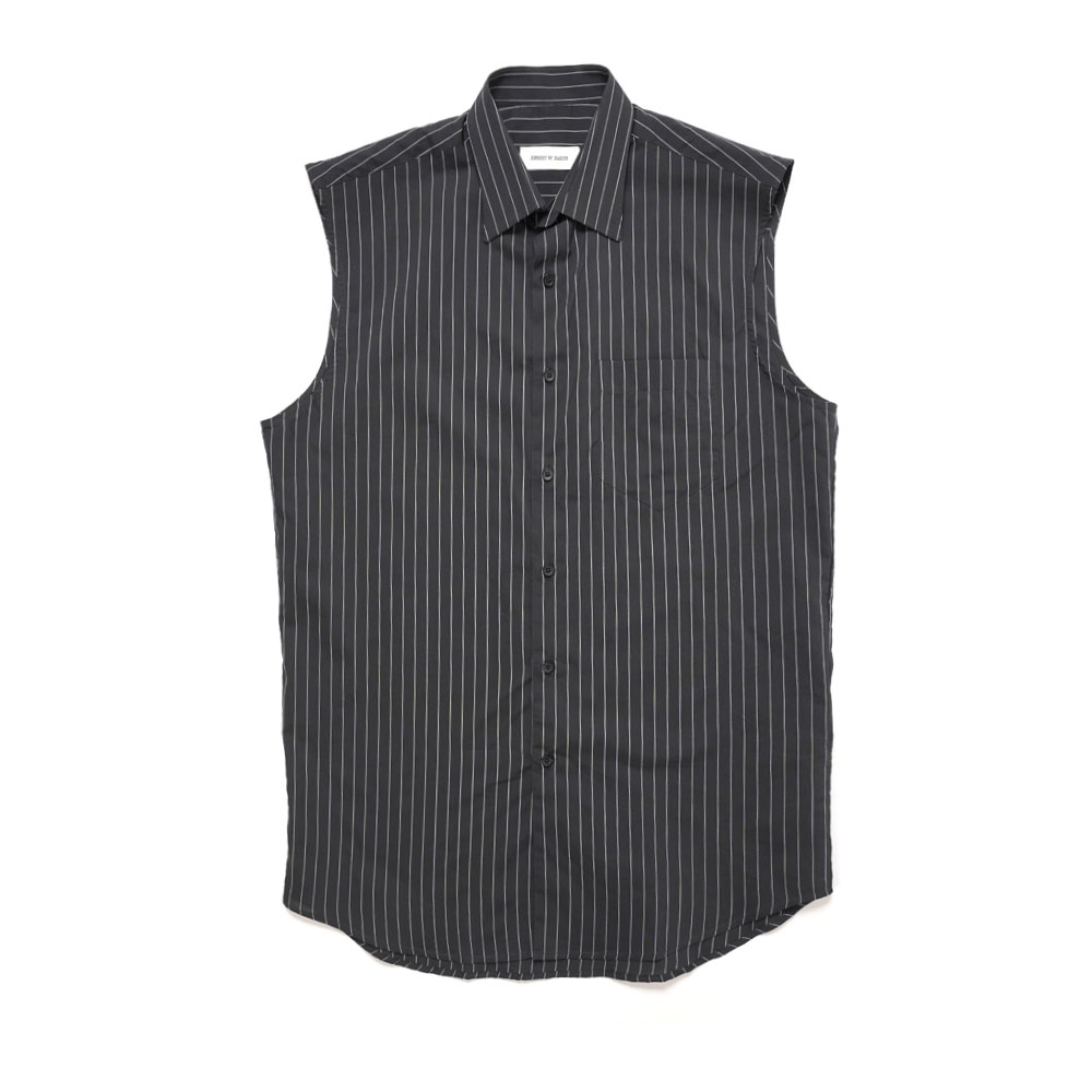 SLEVELESS SHIRT BLACK PIN STRIPE