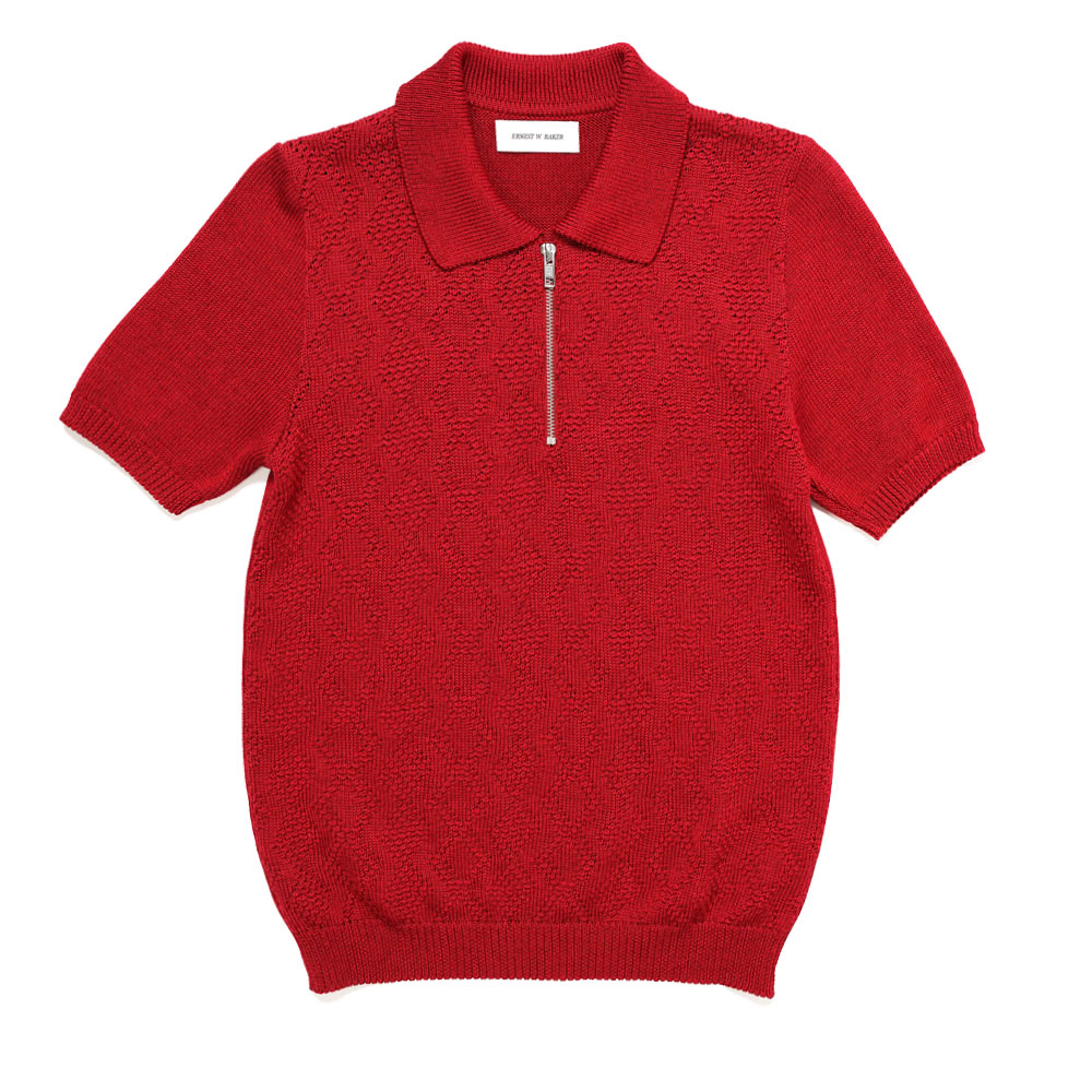 CABLE KNIT POLO RED