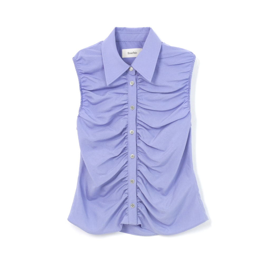 SILK NIDOM SLEEVELESS GATHER SHIRT PURPLE