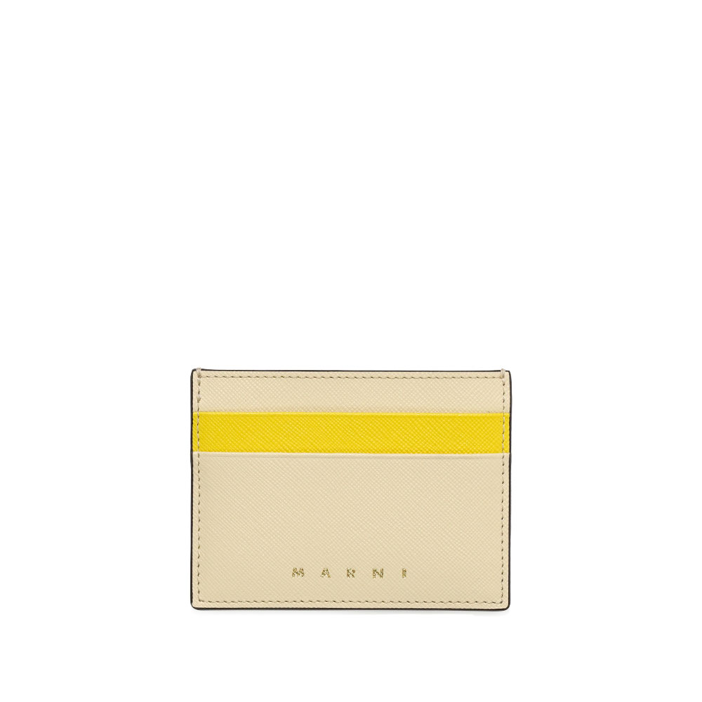LEATHER CARD HOLDER IVORY AND YELLOW
