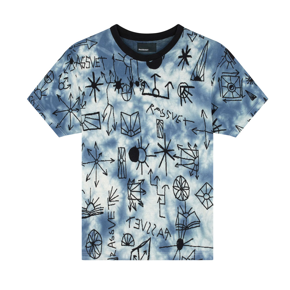 SCRIBBLE JACQUARD TIE DYE TEE SHIRT BLUE