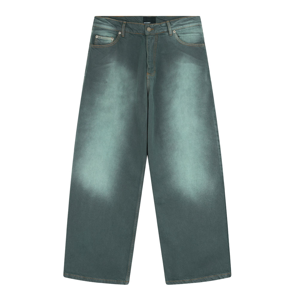 SUN DYED BAGGY DENIM PANTS DARK GREEN