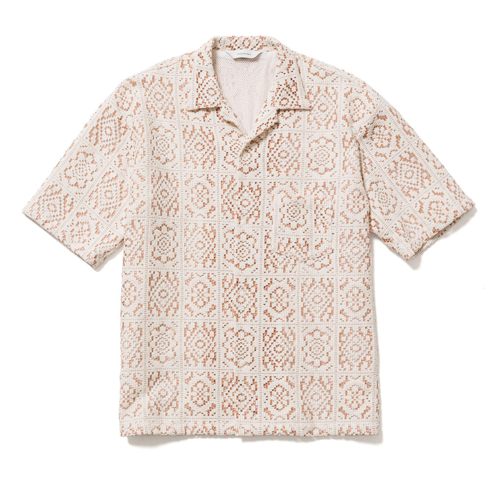 KNIT LACE OPEN COLLAR H/S SHIRT WHITE