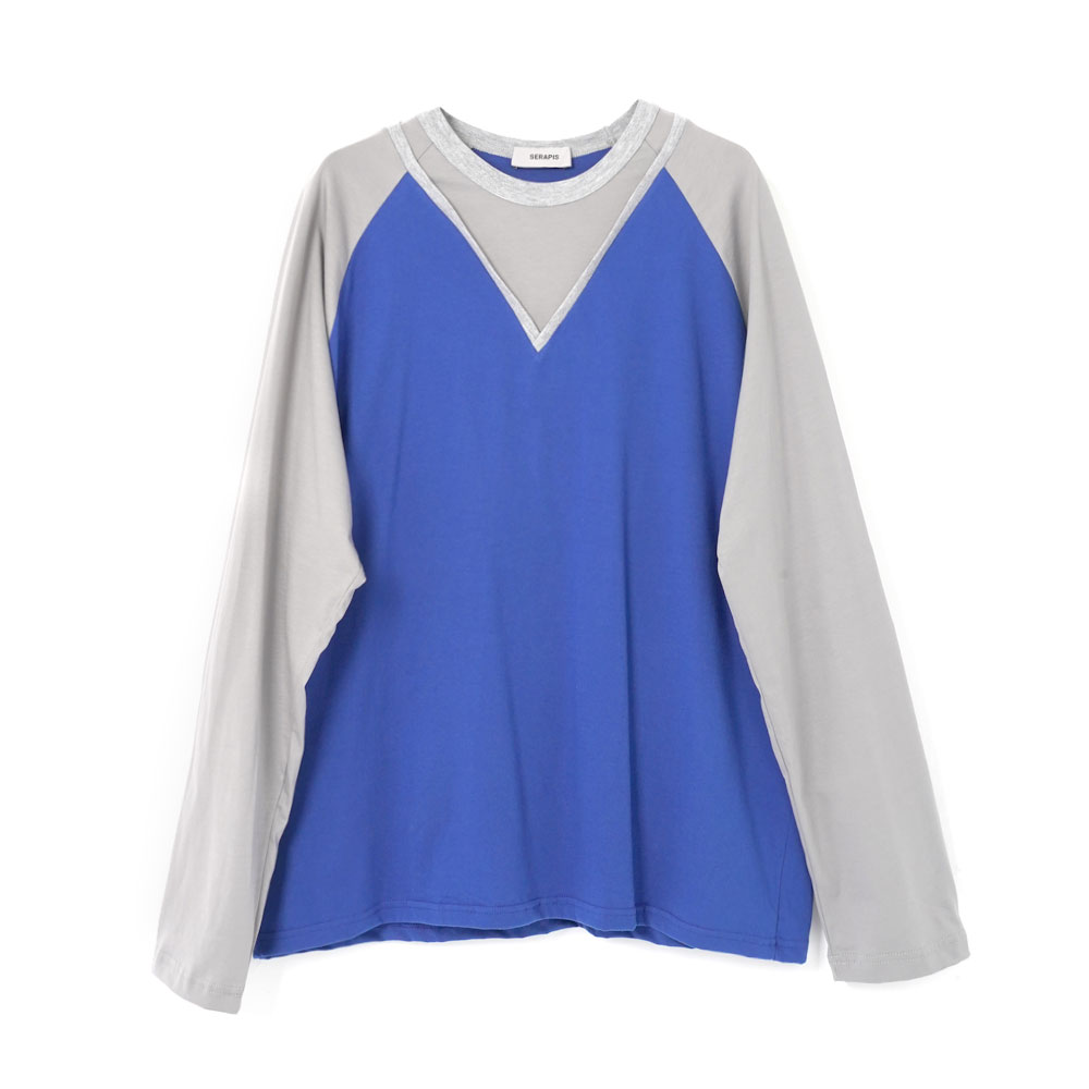 W-NECK COTTON TOP ROYAL BLUE/GREY