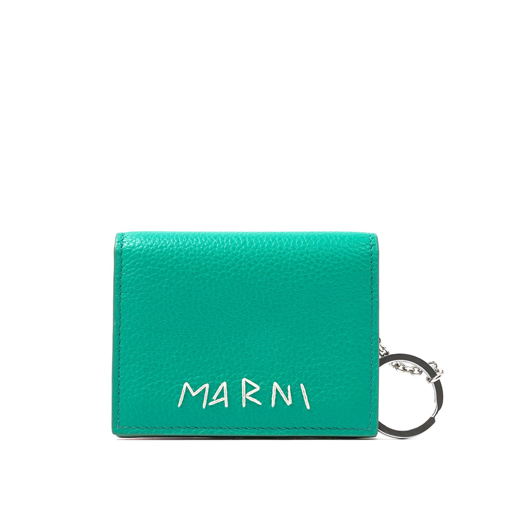 GREEN LEATHER KEY HOLDER WITH MARNI MENDING GREEN