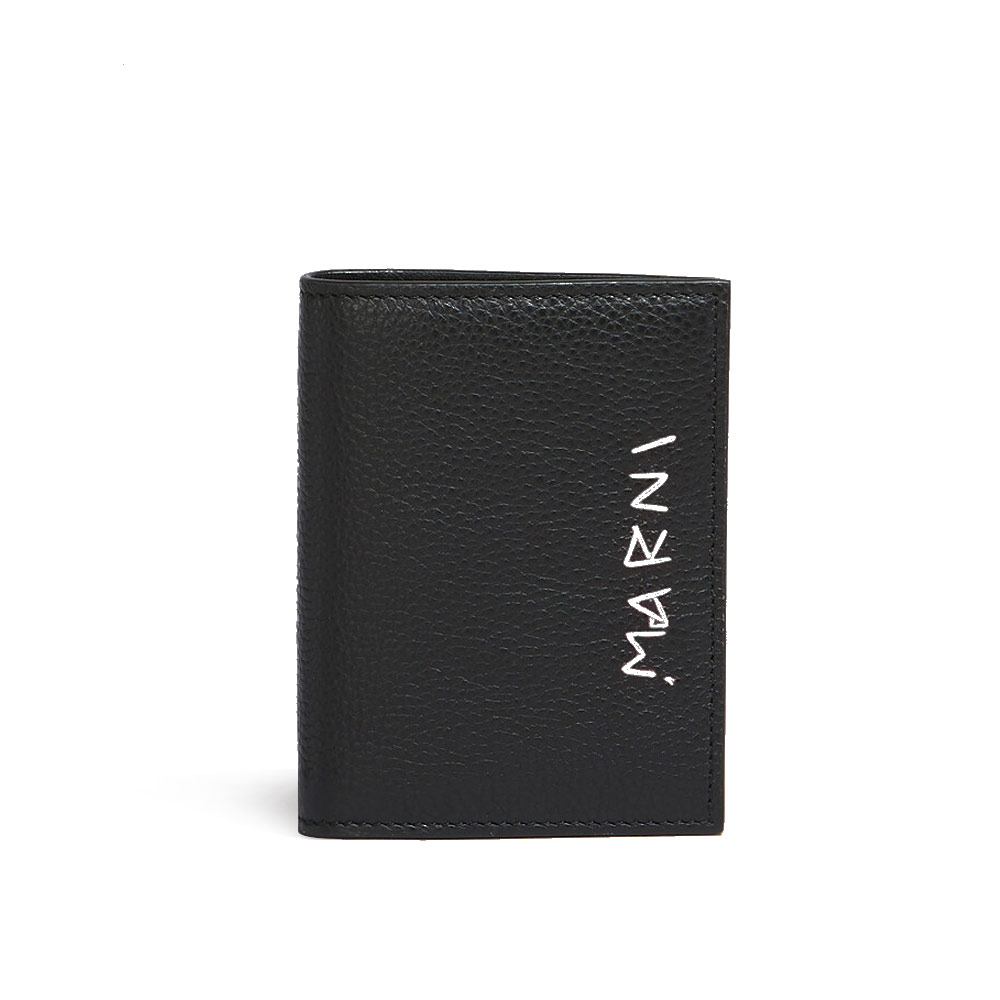 BLACK LEATHER BIFOLD WALLET WITH MARNI MENDING BLACK