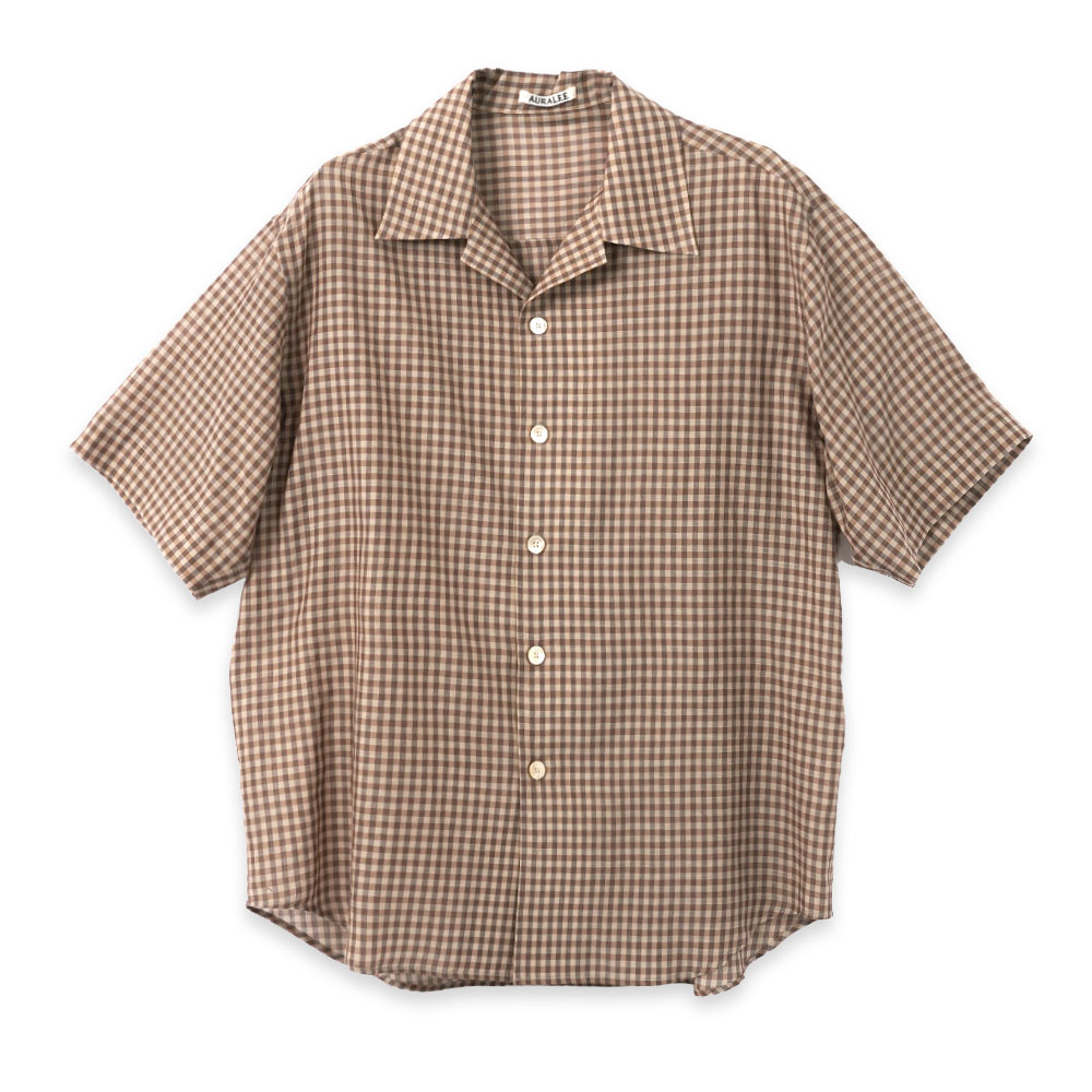 AIRY LIGHT COTTON CHECK HALF SLEEVED SHIRT A26SS02GC BROWN GINGHAM CHECK