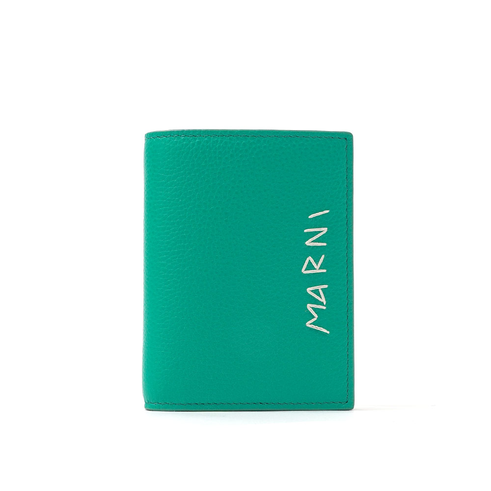 GREEN LEATHER BIFOLD WALLET WITH MARNI MENDING GREEN