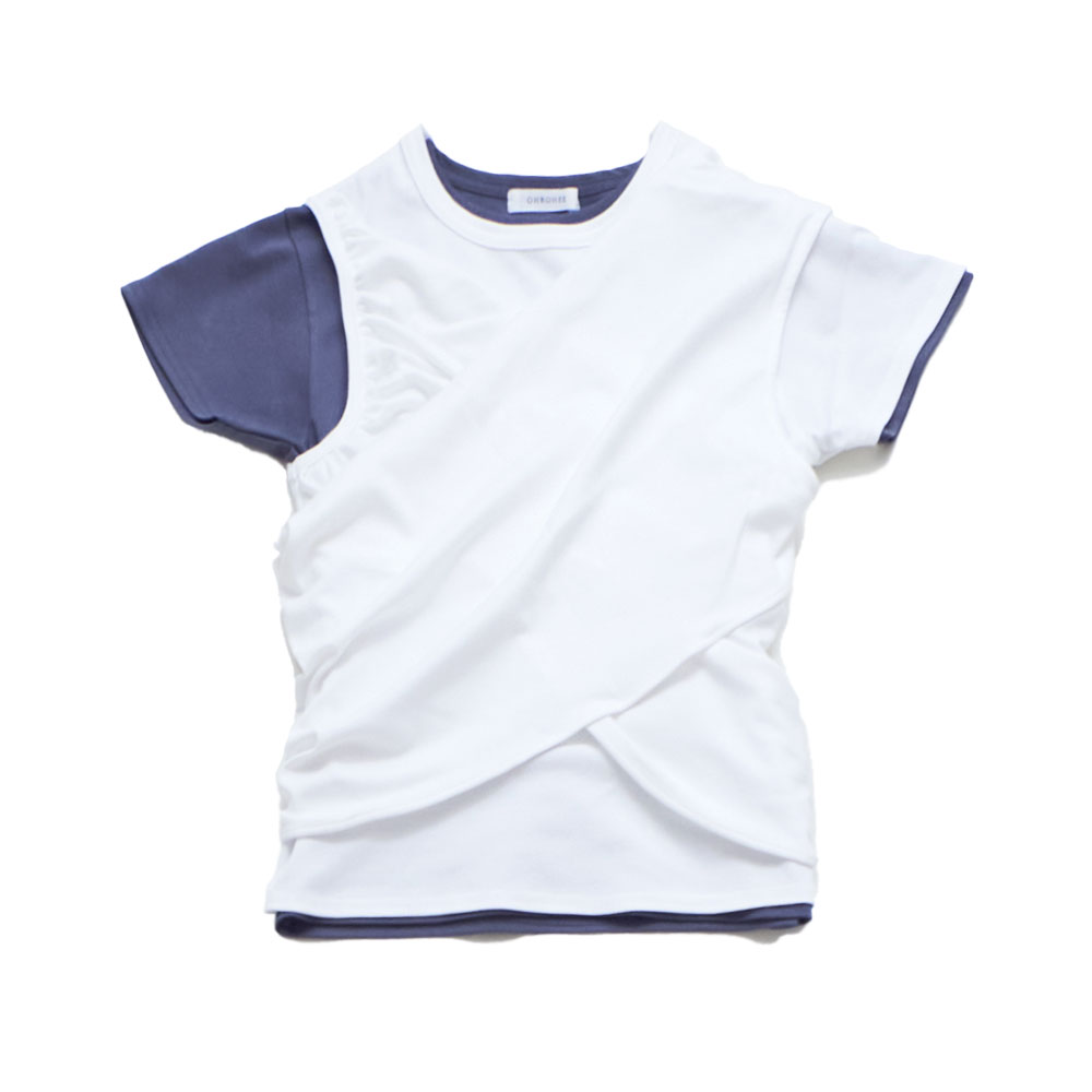 COSMO COTTON/LAYERD TOP WHITE×GRAY