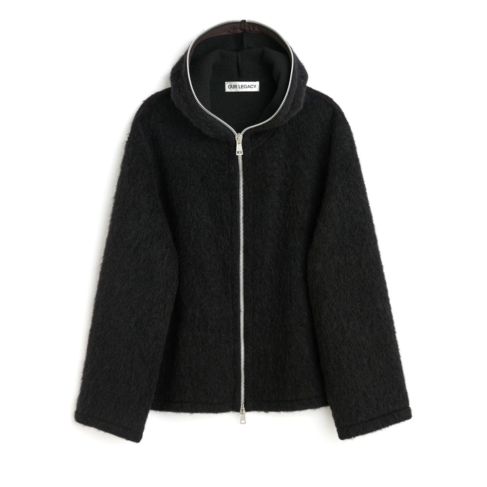 FULL ZIP HOOD BLACK HAIRY WOOL