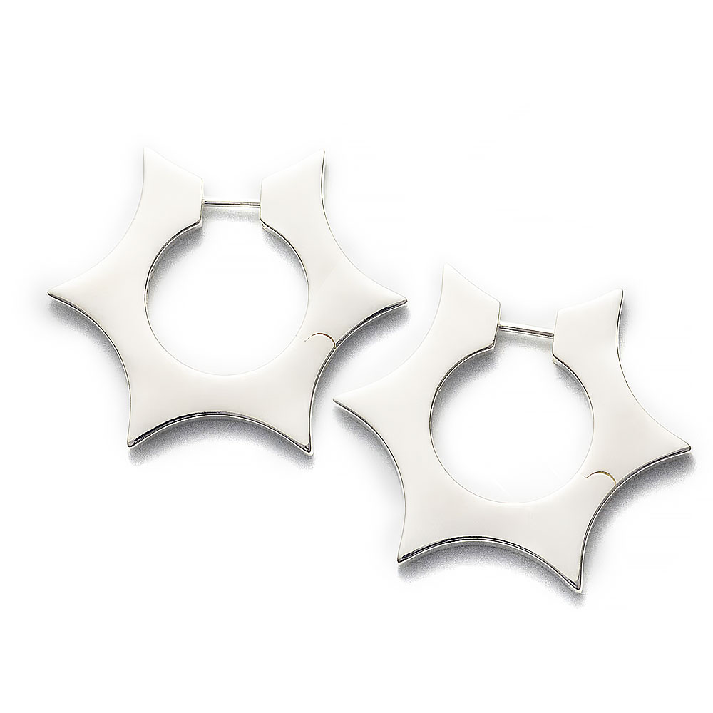 STAR EARRINGS 102038 POLISHED SILVER (PAIR)