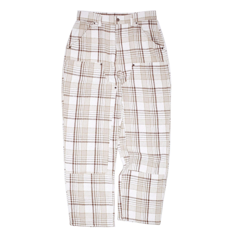 PLAID DOUBLE KNEE PANT NATURAL/BROWN
