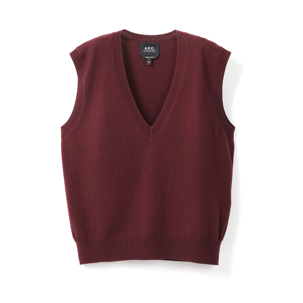 SLEEVELESS WOOL KNIT VEST BORDEAUX