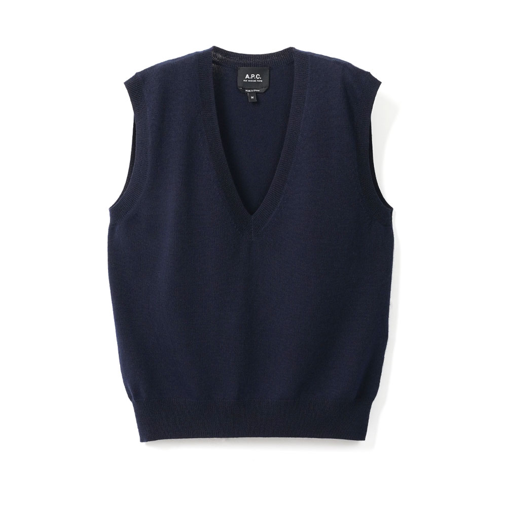 SLEEVELESS WOOL KNIT VEST MARINE