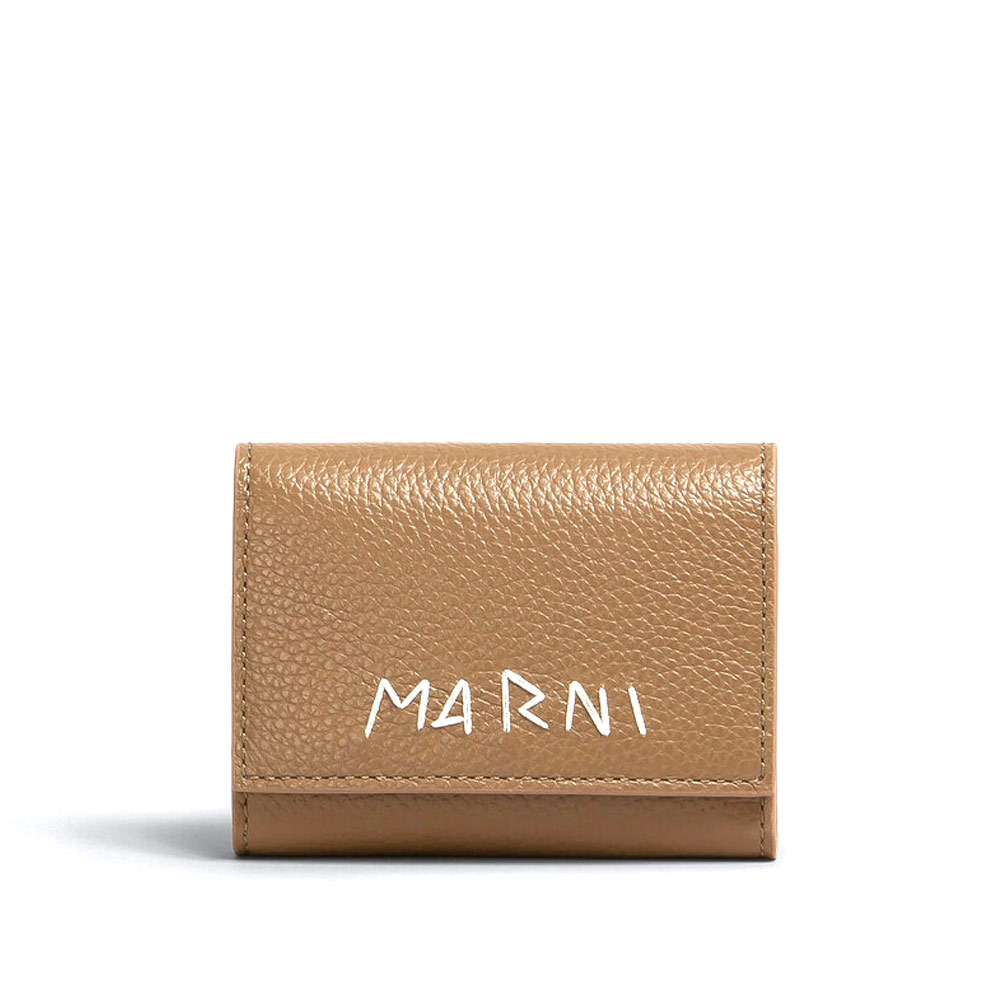 BROWN LEATHER TRIFOLD KEYHOLDER WITH MARNI MENDING CRETA