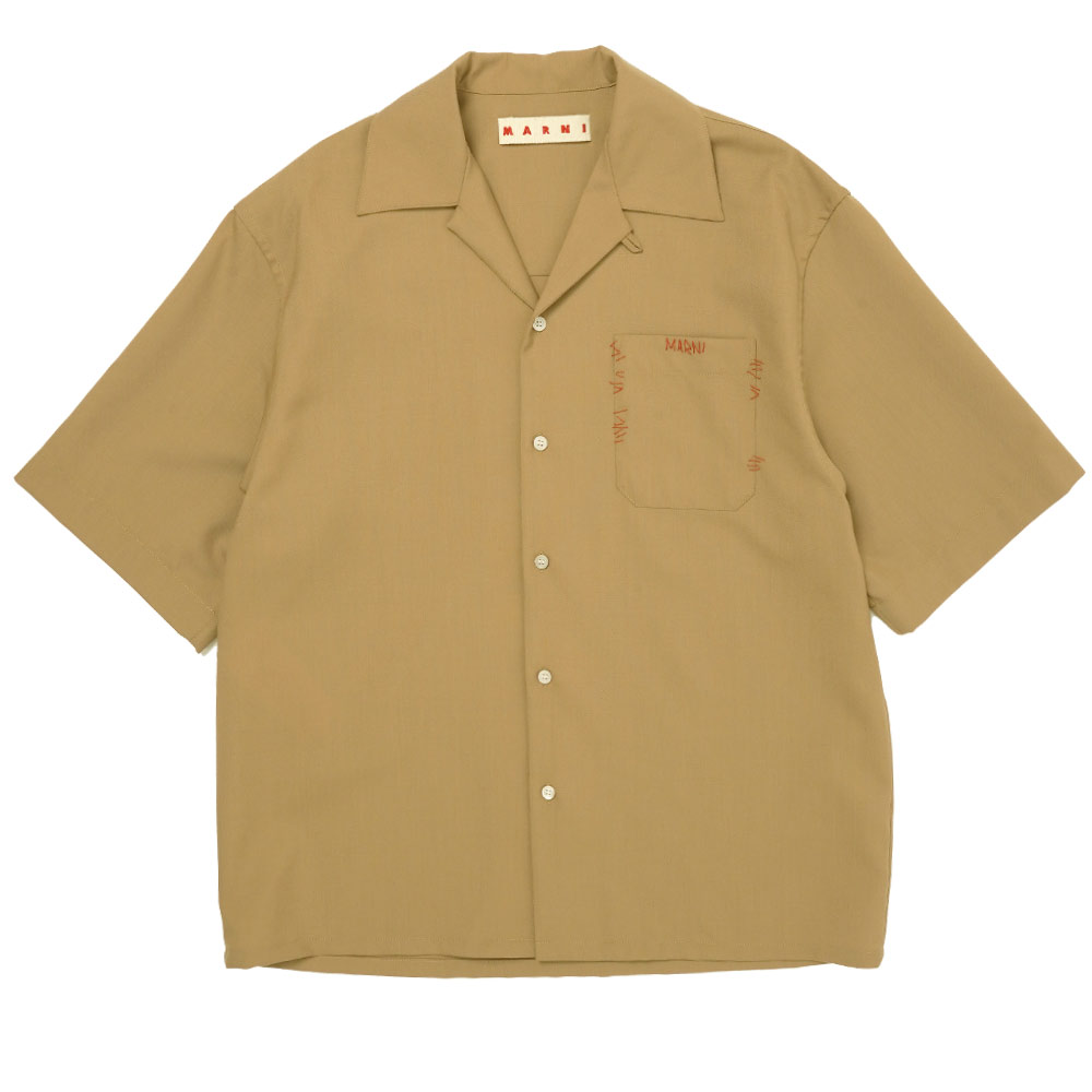 BEIGE TROPICAL WOOL BOWLING SHIRT WITH MARNI MENDING BISCUIT
