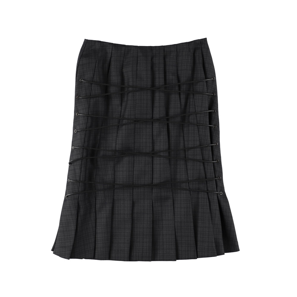 BONDAGE PLEATS SKIRT CHECK BLACK GRAY