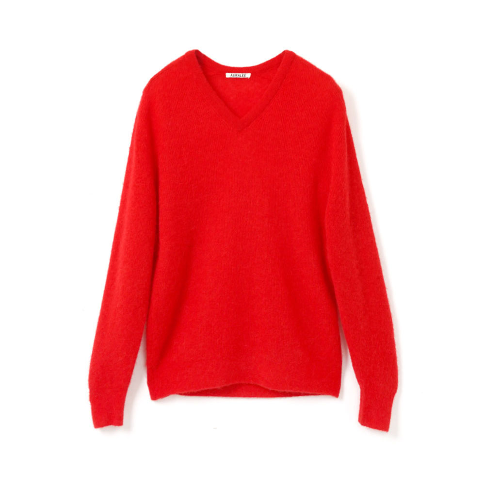BABY SURI ALPACA SHEER KNIT V-NECK P/O RED A26AV03AK