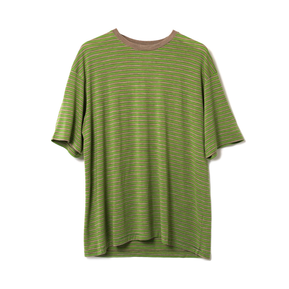 SOFT SMOOTH WOOL STRIPE JERSEY TEE GREEN STRIPE A26AT02BT