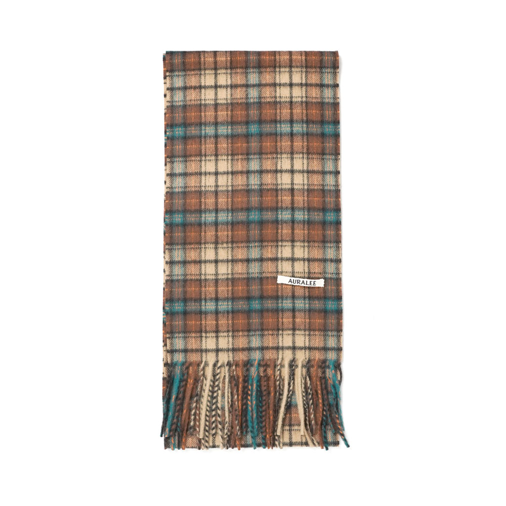 CASHMERE CHECK LONG STOLE RED BROWN CHECK A26AM02SL