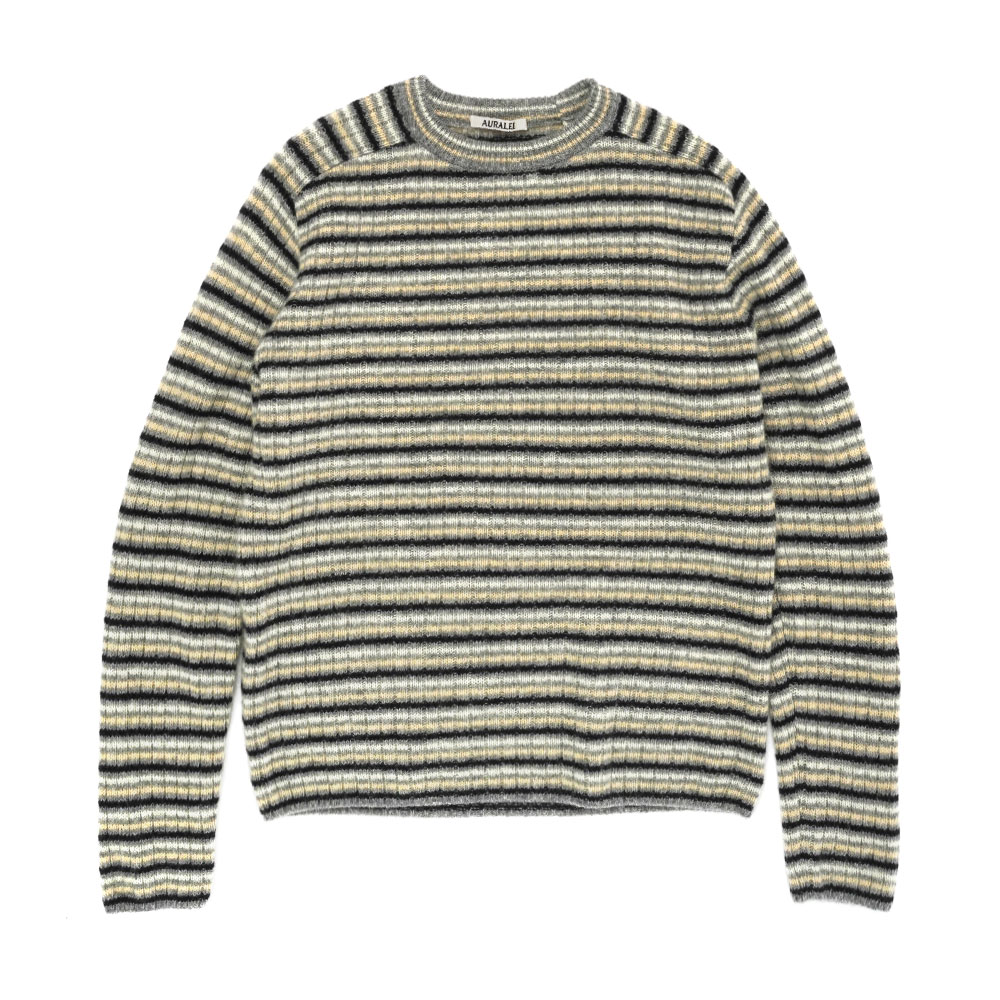 SHETLAND WOOL CASHMERE RIB KNIT P/O GRAY STRIPE A25AP01SB