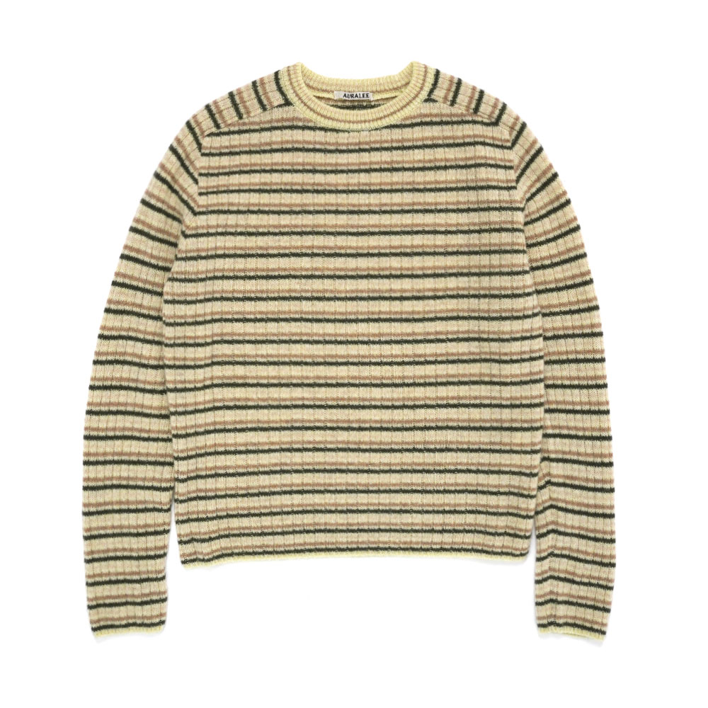 SHETLAND WOOL CASHMERE RIB KNIT P/O BEIGE STRIPE A25AP01SB