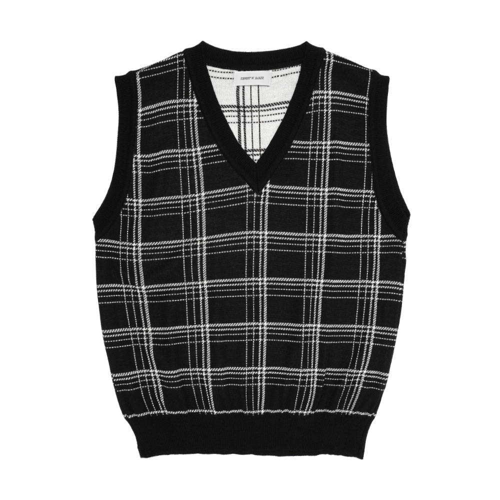 CHECK JACQUARD VEST BLACK&WHITE