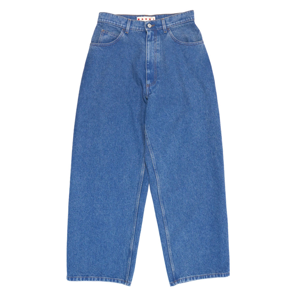 BLEACHED COATED DENIM WITH LOGO LETTERING OCEAN