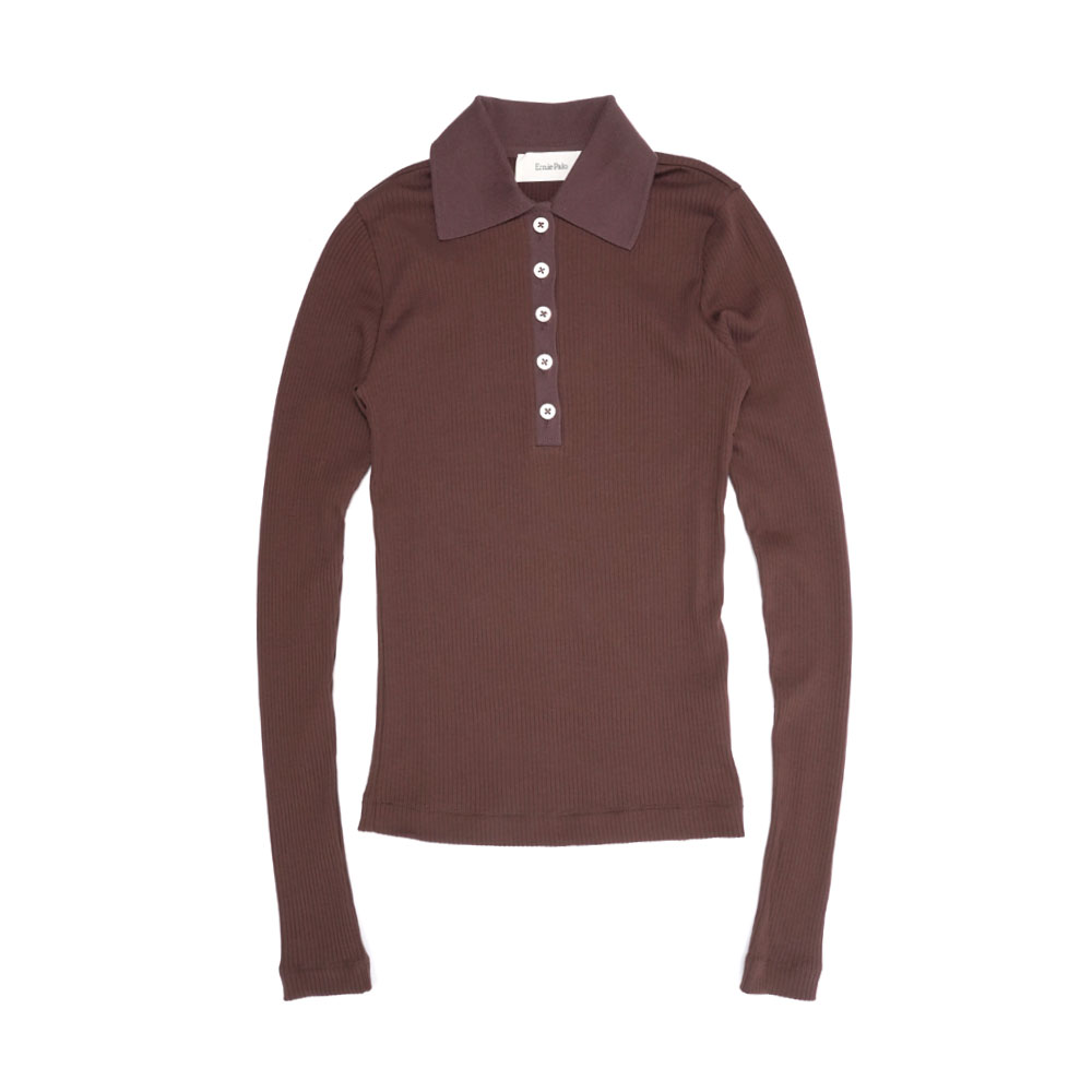 RIB TIGHT POLO T-SHIRT BROWN