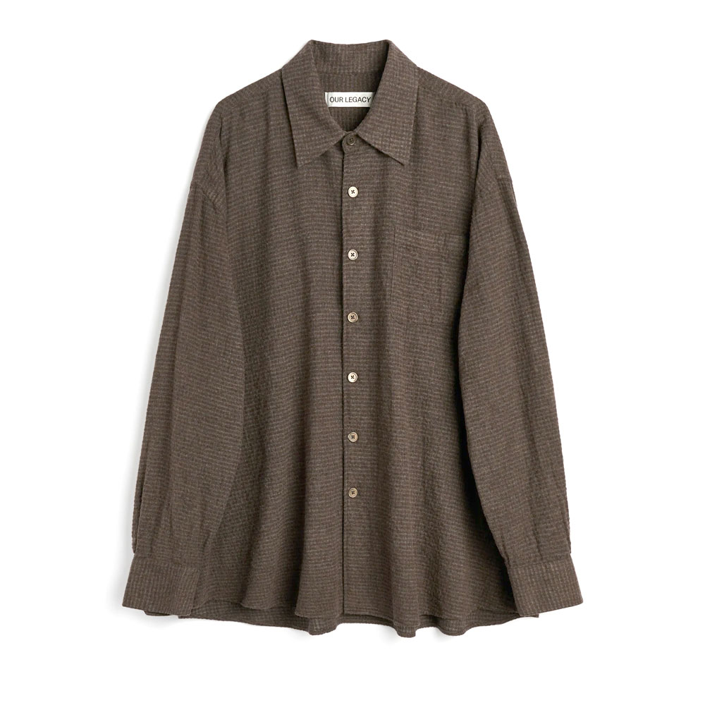 BORROWED SHIRT TRUFFLE CHECK GRID CLOTH