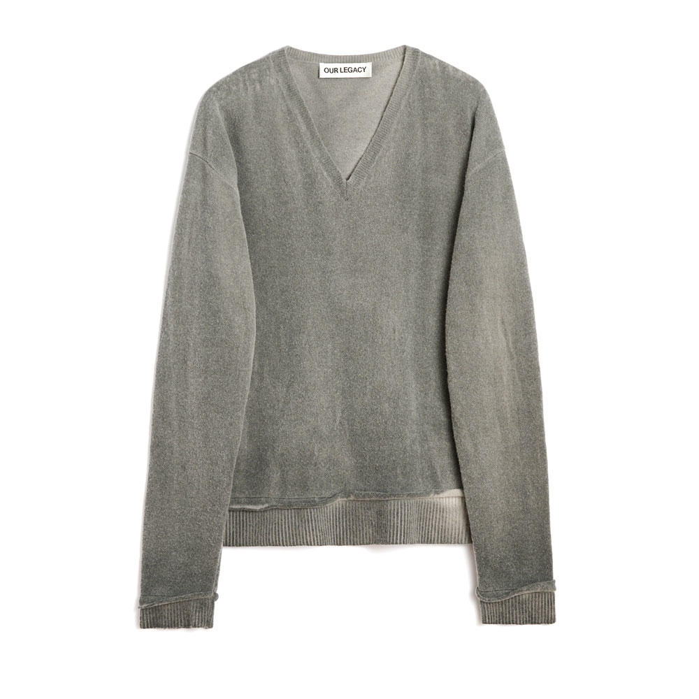 JKPT STORE / PARALLEL V-NECK GREY SPRAY DYE CHERUB WOOL