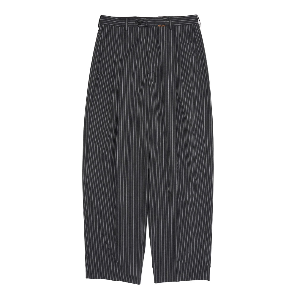 BLACK PINSTRIPE WOOL TROUSERS WITH MARNI MENDING BLACK