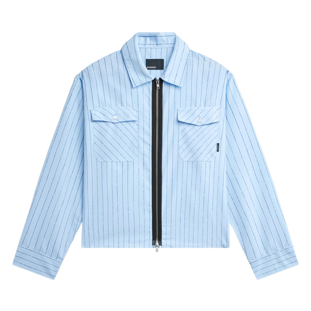 STRIPED LOOSE ZIP SHIRT BLUE