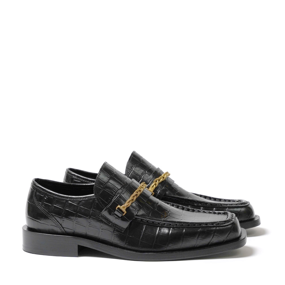 GOLD BRAIDED CHAIN LOAFERS BLACK