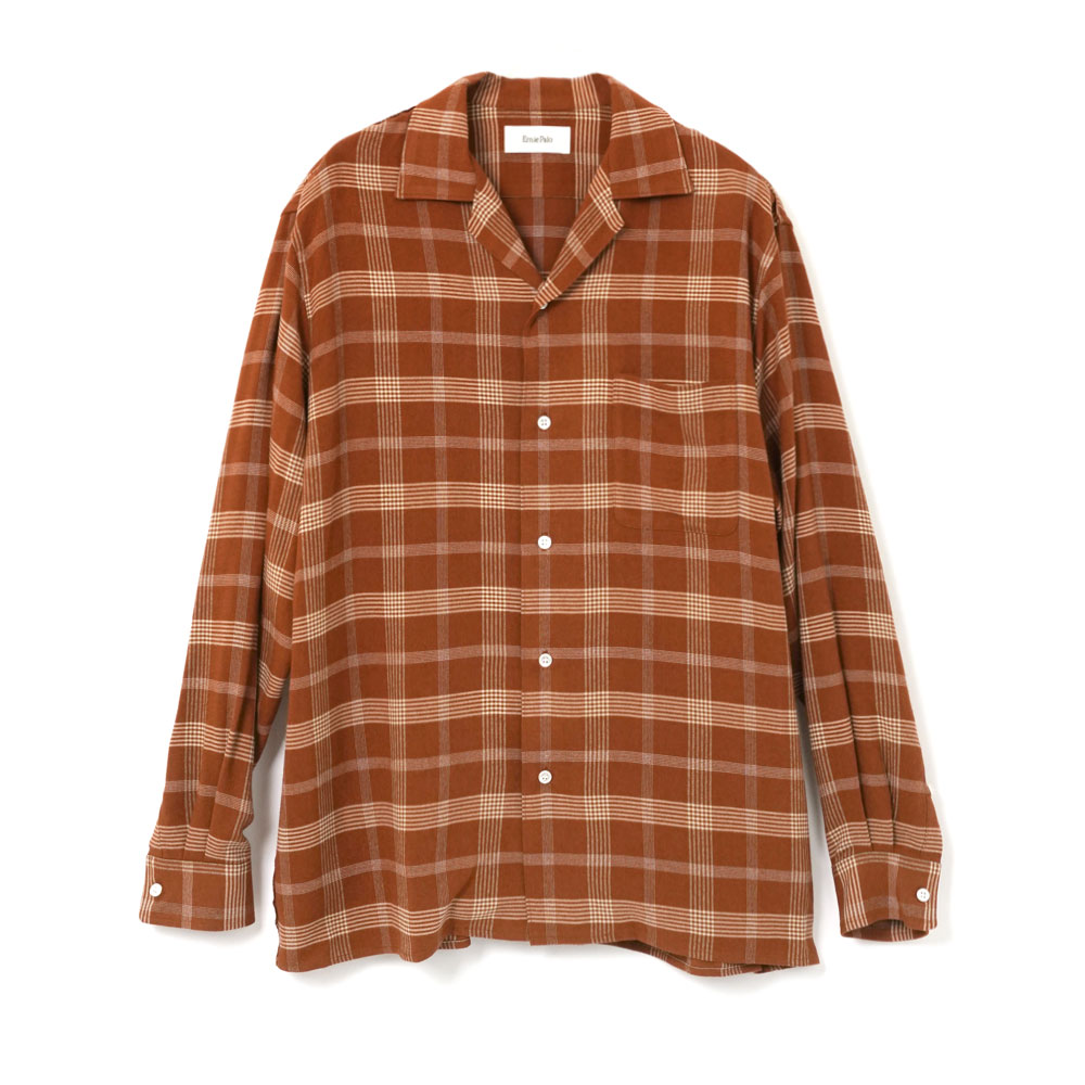 FLANNEL OPEN COLLAR SHIRT BROWN
