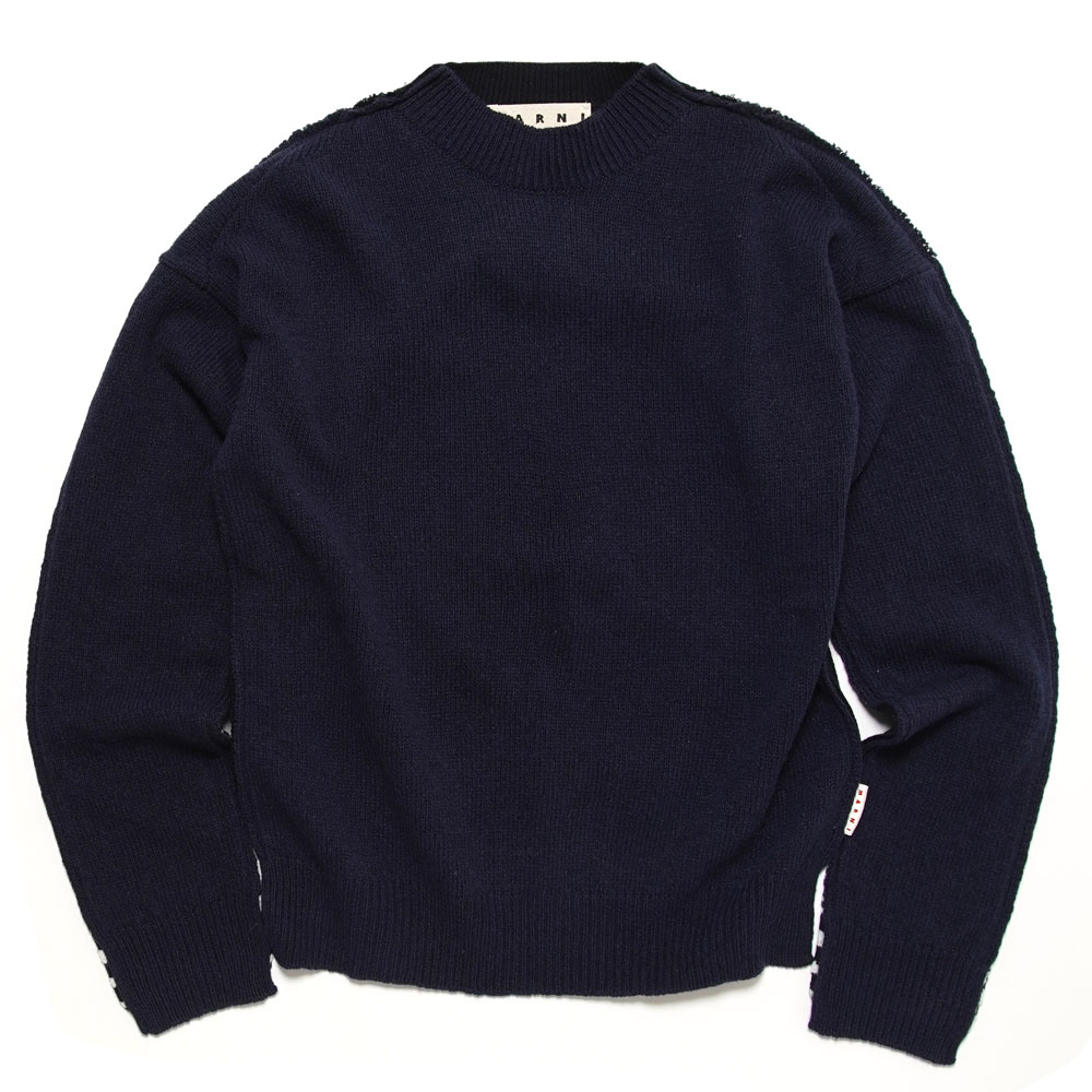 MIXED VIRGIN WOOL SWEATER WITH STRIPED PATTERN ON THE BACK NAVY