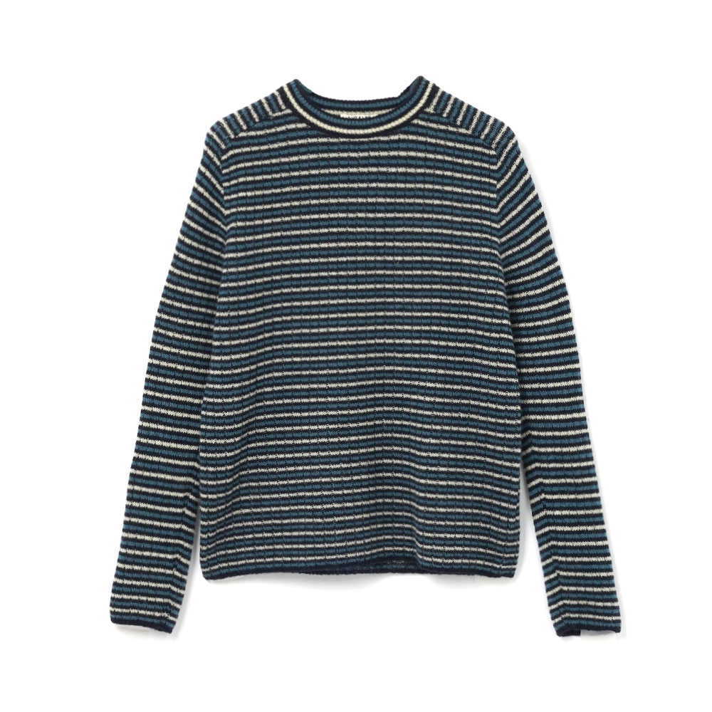 SHETLAND WOOL CASHMERE RIB KNIT P/O A26AP01SB NAVY STRIPE