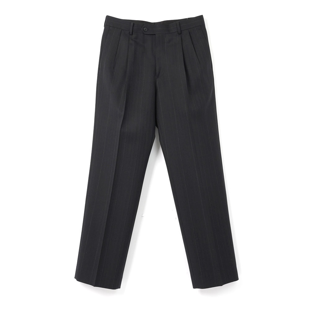 BLUEFACED WOOL TWO-TUCK SLACKS A26AP02BS CHARCOAL NAVY STRIPE