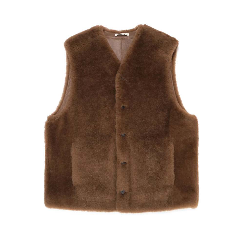 STRAIGHT MERINO MOUTON FUR VEST BROWN A25AV02MM