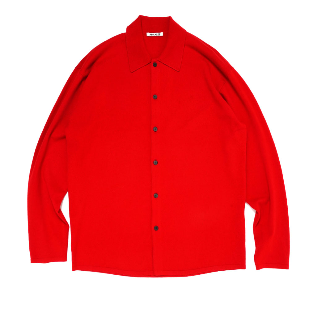 HIGH TWIST WOOL KNIT SHIRT CARDIGAN RED A25AC01CK