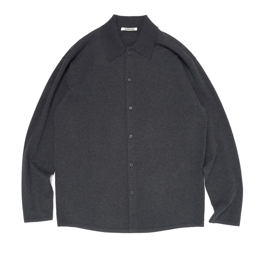 HIGH TWIST WOOL KNIT SHIRT CARDIGAN CHARCOAL A25AC01CK