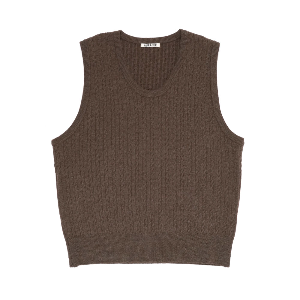 SUPER FINE WOOL ARAN KNIT VEST BROWN A25AV03WA