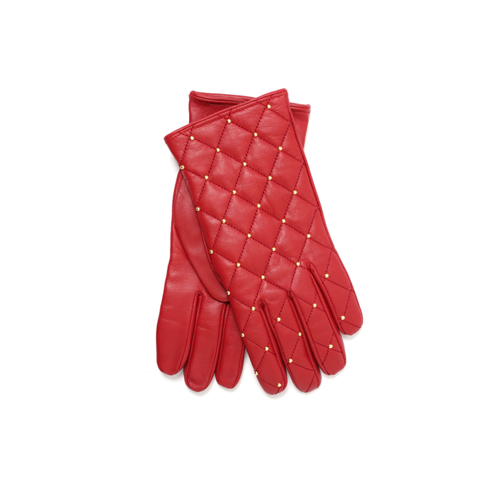 GOLD STUDDED QUILTED GLOVES RED