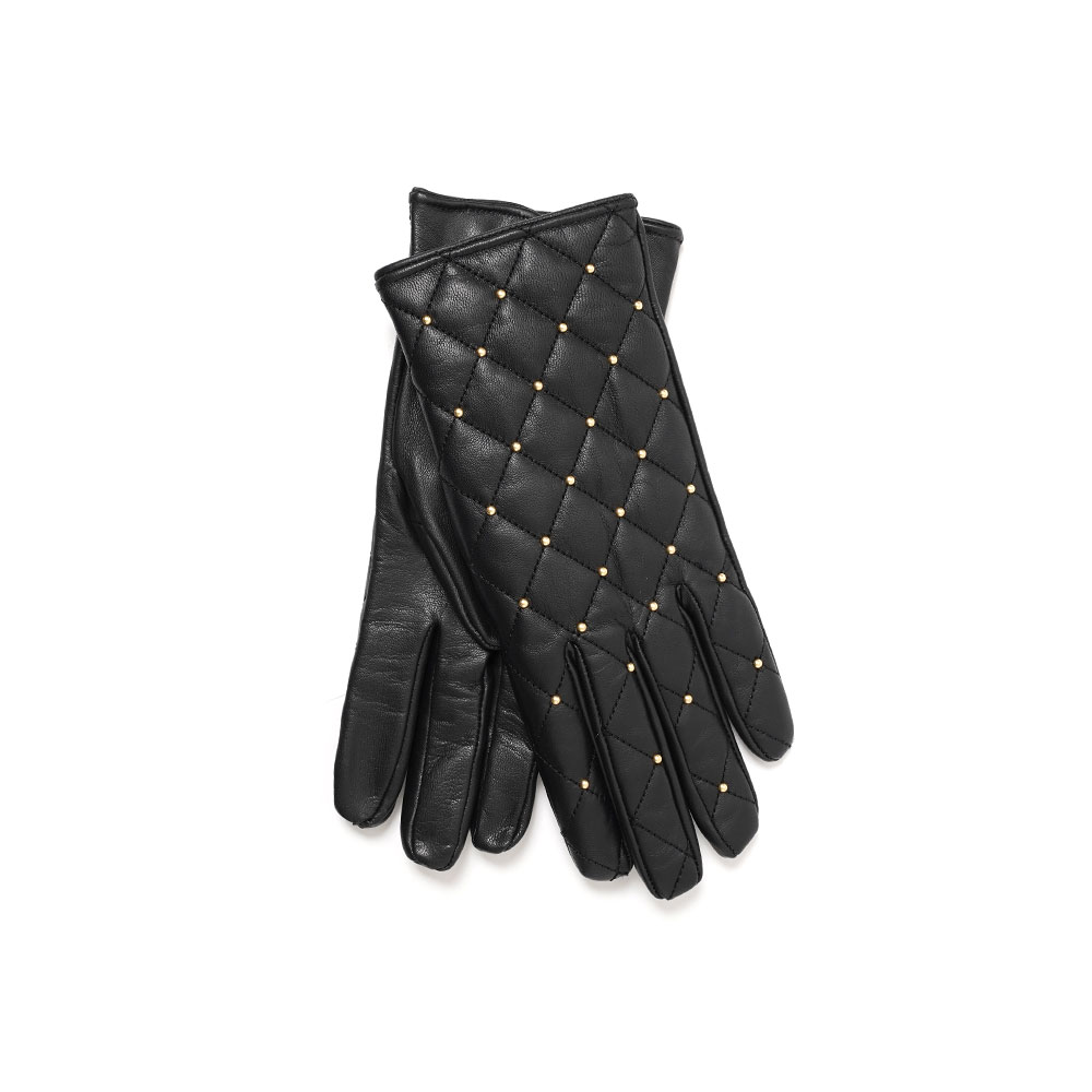 GOLD STUDDED QUILTED GLOVES BLACK